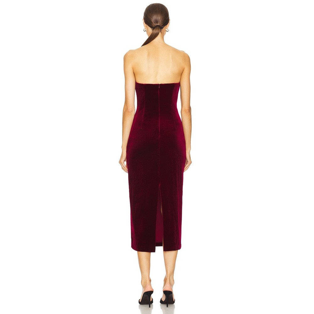 ASTR The Label Arista Burgundy Velvet Strapless U-Wire Ruched Midi Dress Large - Picture 2 of 11